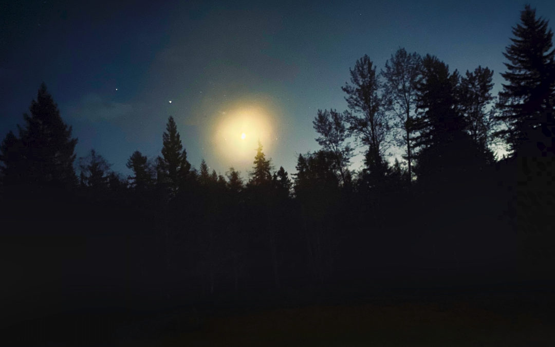 Evening Sky Show - Saturn, Jupiter and the moon about an hour after sunset. An unexpected celestial show in the midst of cold, autumn weather moving in.