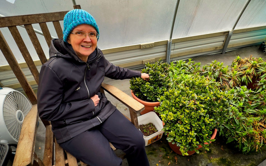 Out For A Walk - It's been nearly two weeks since Joyce Carol has left our small house. So, today we walked to the barn and then spent a half hour or so in the greenhouse. Her smile still makes my day.